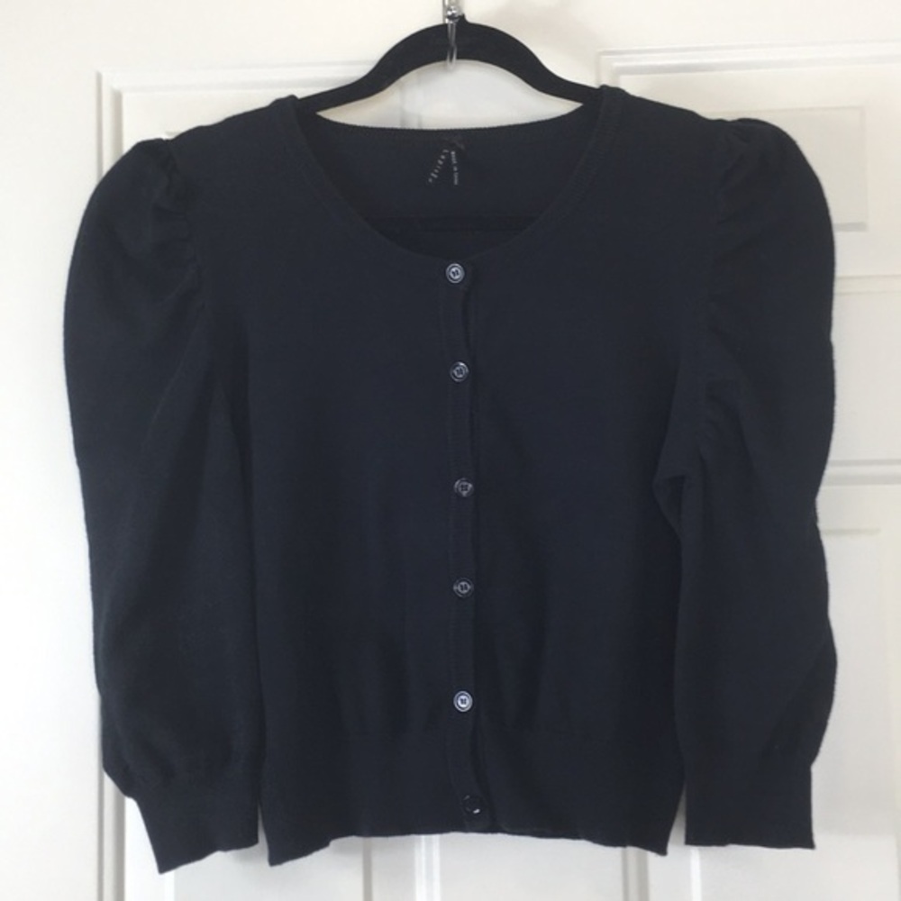 Lapis, Ruched Long Sleeves, Black, Sweater. S.